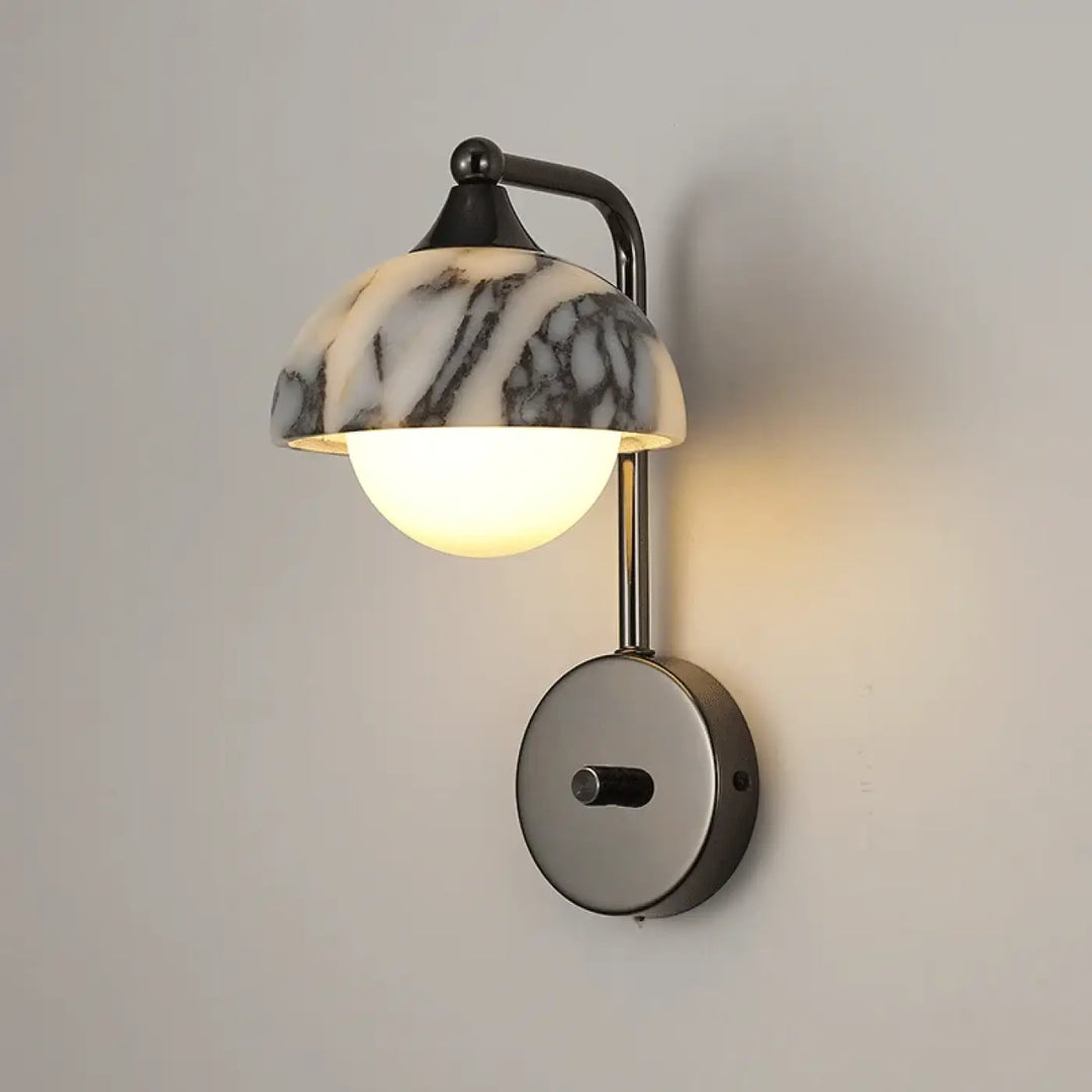 Applique Murale Avec Abat-Jour En Marbre Et Globe Opalin

