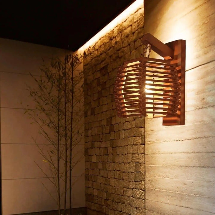 Applique Murale Bambou Rotin Lanterne