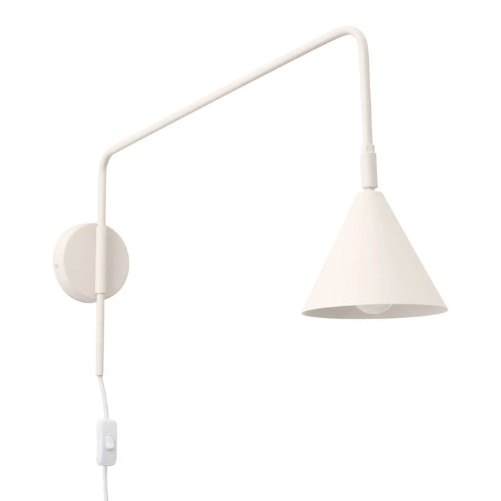 Applique murale moderne nox beige avec bras simple et abat-jour géométrique conique en design minimaliste blanc