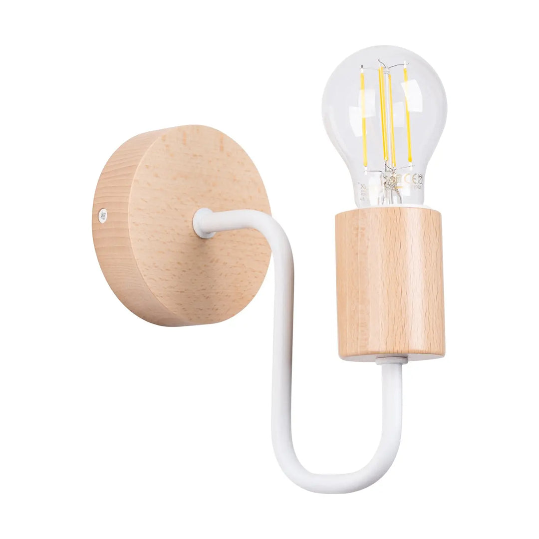 Applique murale lampe timbo en bois naturel et métal blanc avec ampoule à filament pour une proposition moderne