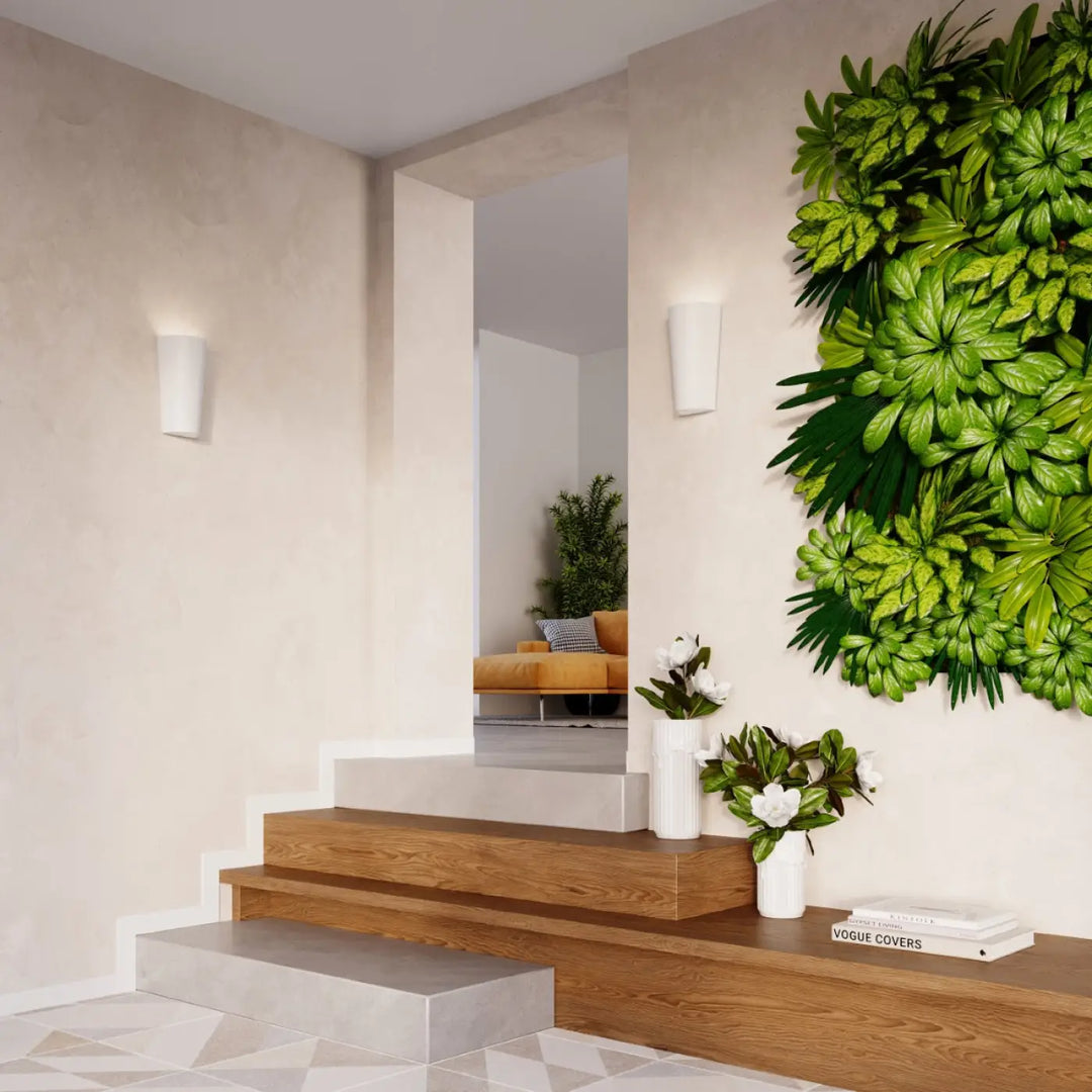 Applique murale lana en céramique avec plâtre structuré et motif végétal vert luxuriant pour décoration murale intérieure