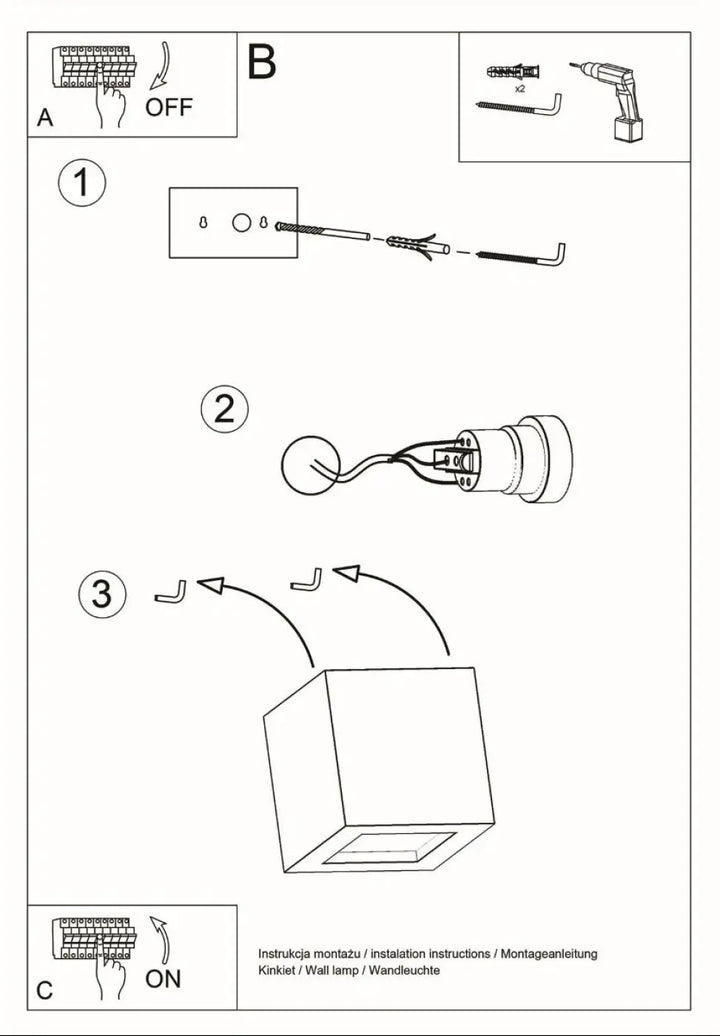 Diagramme dinstallation étape par étape dune applique murale céramique leo blanche montrant les composants et outils