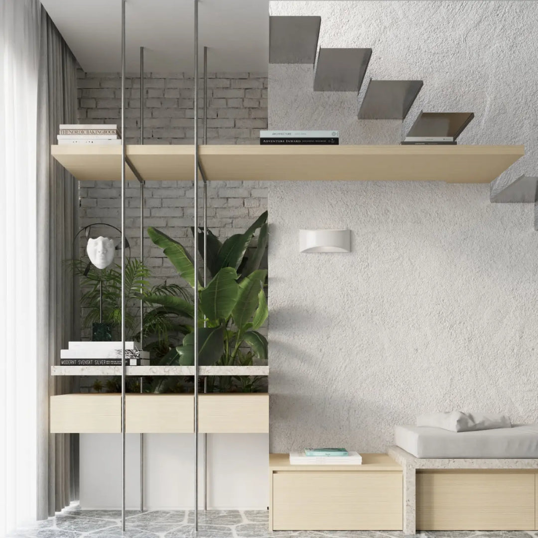 L’applique vixen blanc brillant avec forme simple crée une atmosphère unique grâce à son design minimaliste en bois et métal