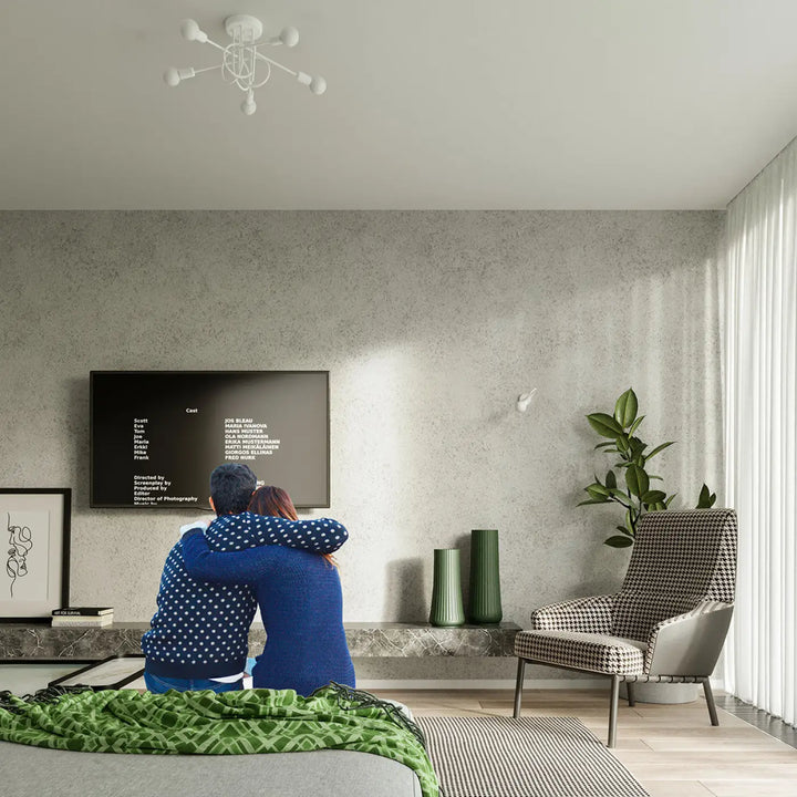 Applique murale loop blanc avec lampe supeł intégrée sur mur gris texturé affichant détails surprenants série supeł