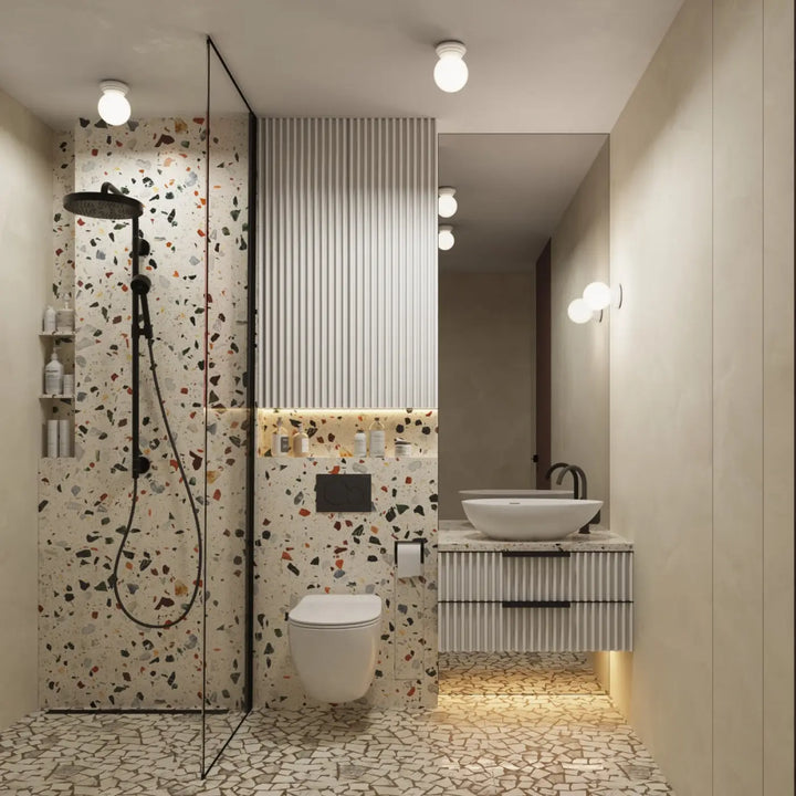 Applique murale zori blanc avec belle décoration et qualités esthétiques dans une salle de bain moderne