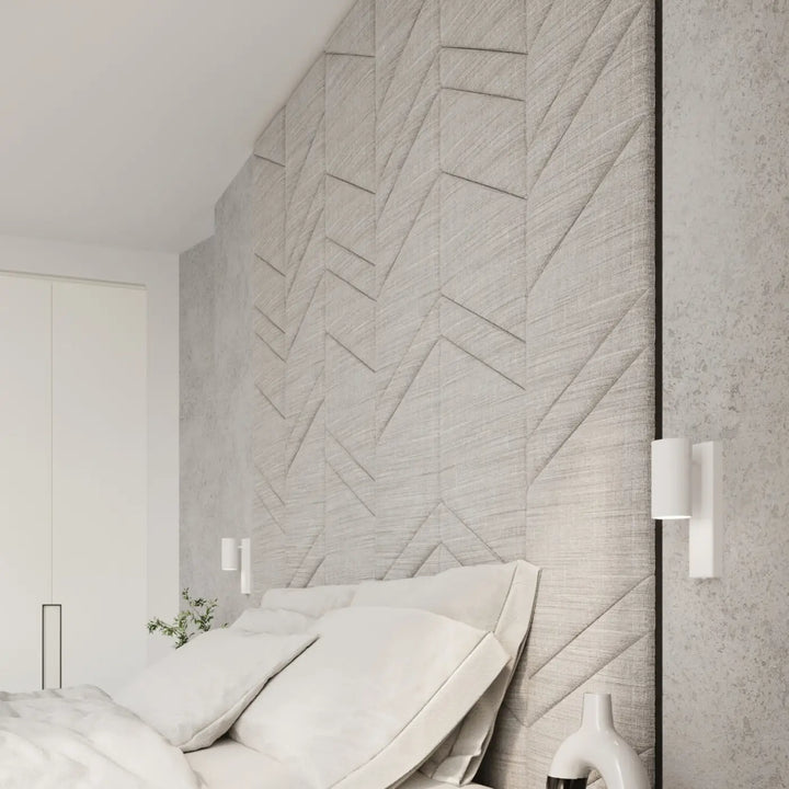 Applique murale utti en tissu gris texturé avec motif chevron géométrique pour une forme discrète et élégante