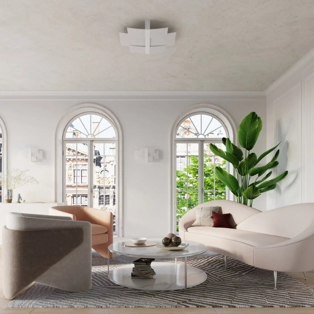 Applique murale celia blanc met magnifique avec design intemporel en verre blanc met et structure géométrique moderne