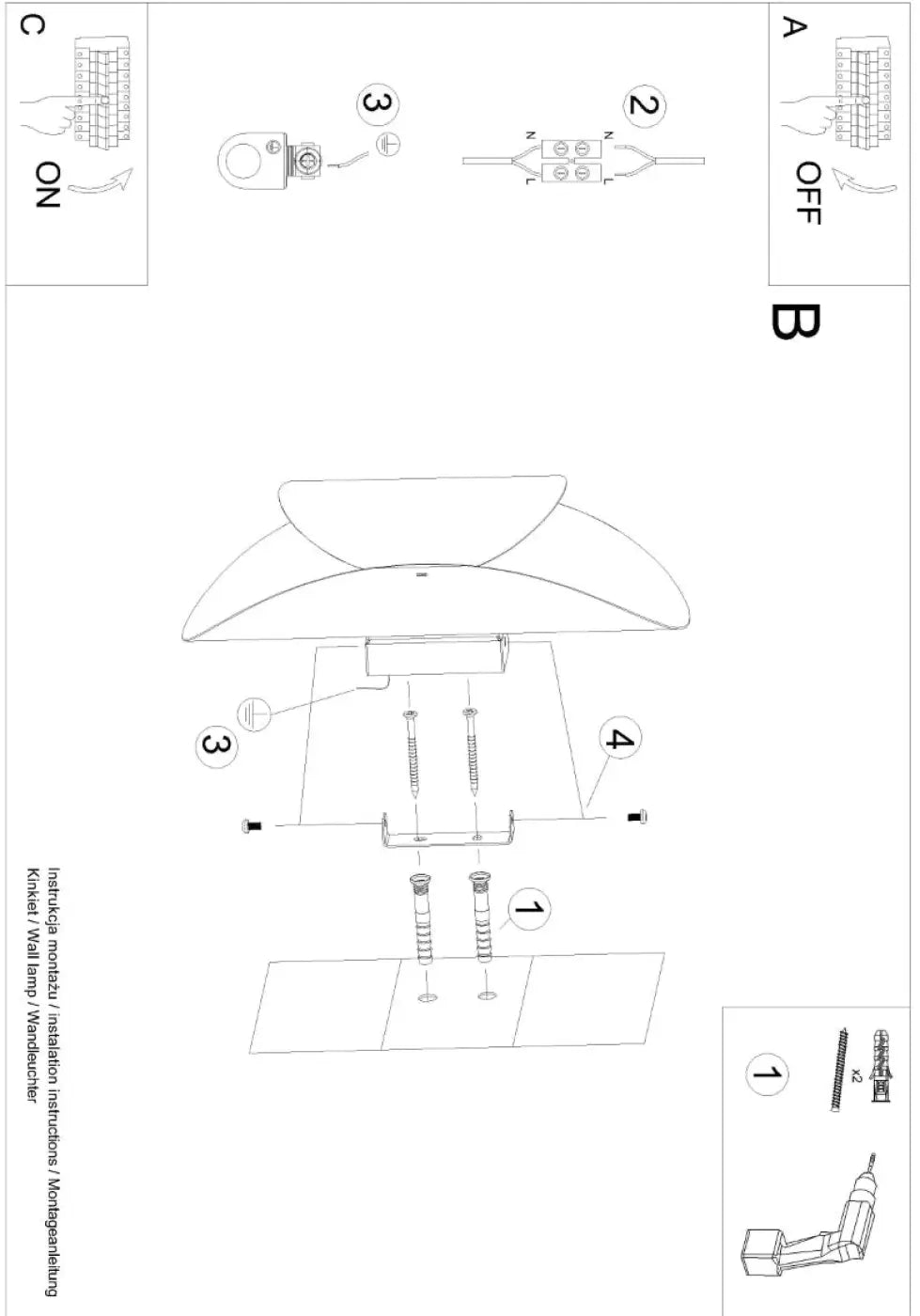 Diagram dinstallation de l’applique murale tear blanc avec vis et matériel de montage pour solutions surprenantes