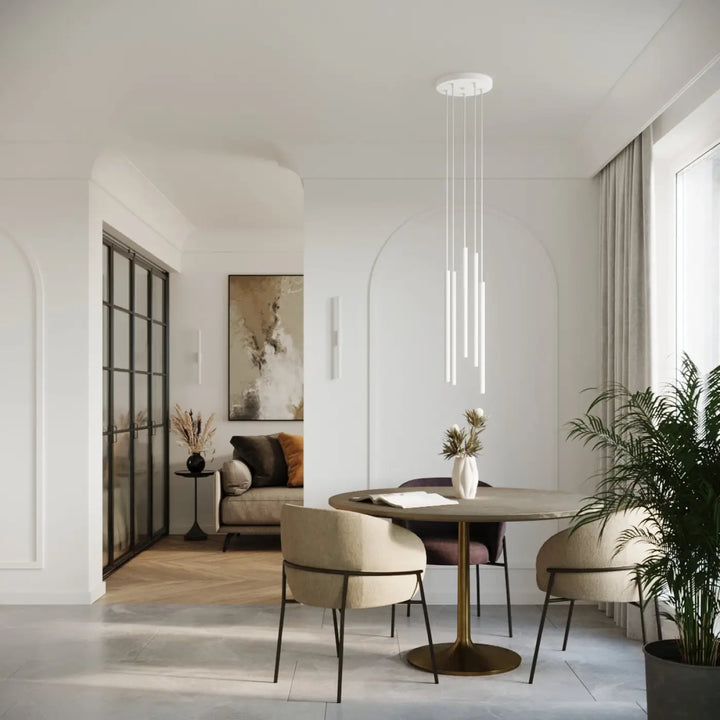 Table ronde avec surface mate grise et pied central en laiton design moderne série pastelo pour lampes pastelo