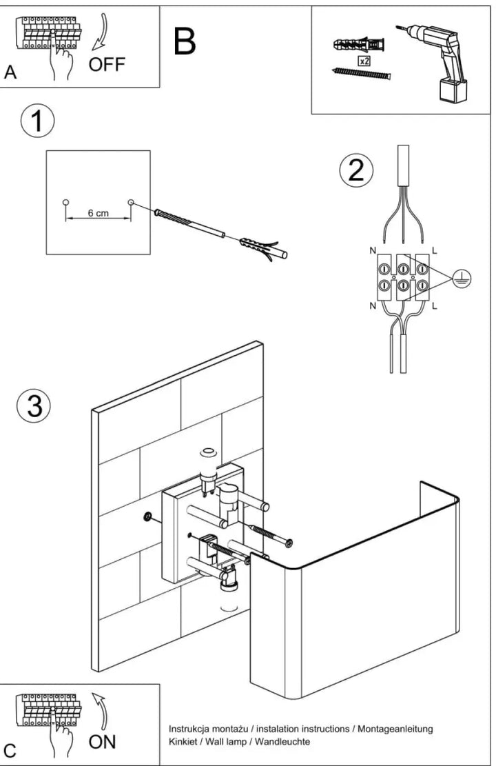 Diagramme dinstallation pour applique murale copertura avec fixation et raccordements pour une solution minimaliste et une atmosphère chaleureuse