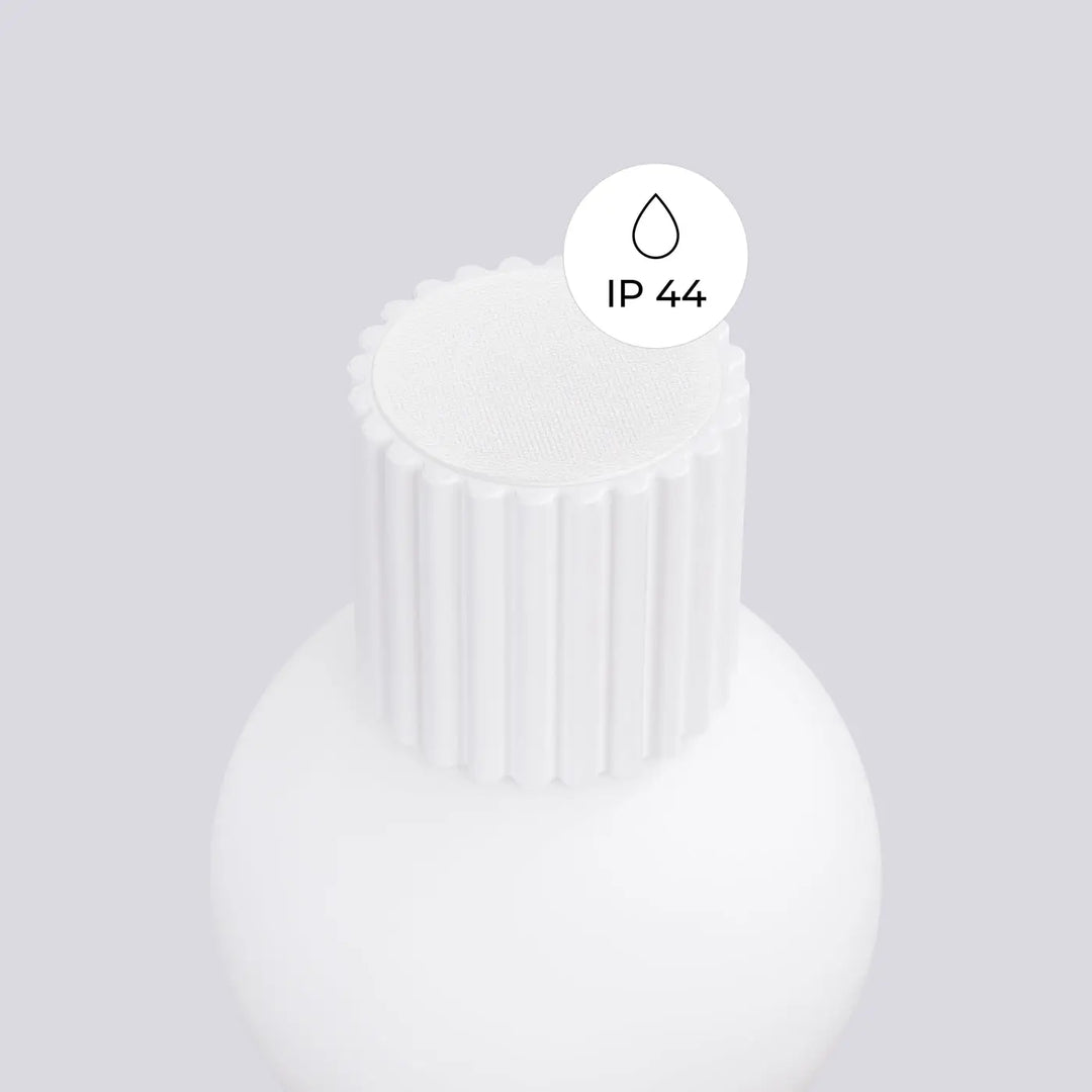 Applique murale halo blanche en plastique avec capuchon vissable ribbé ip 44 idéale comme lampe halo sphère laiteuse bureau décorative