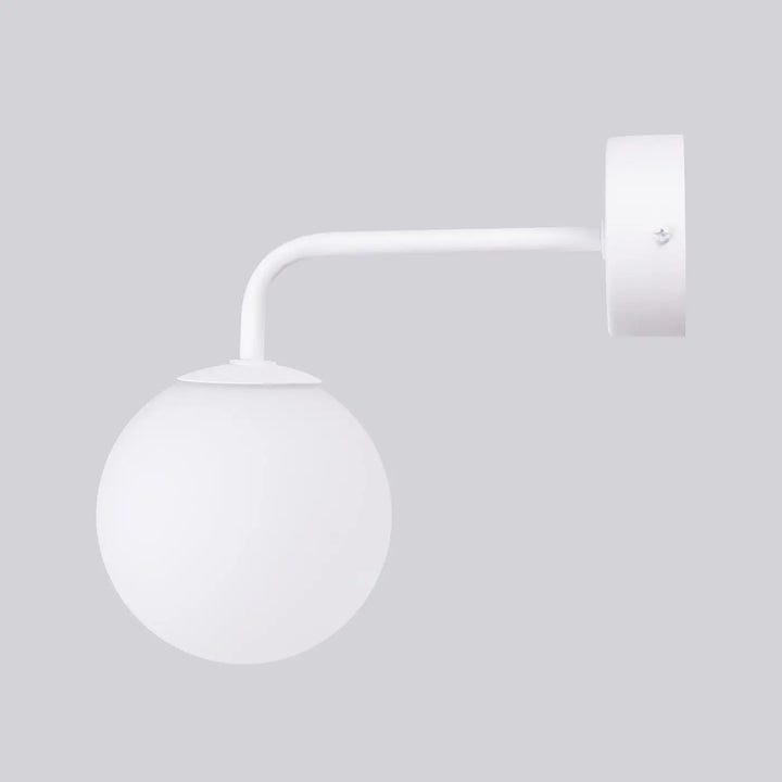 Applique murale lampe astral edition minimaliste globe en verre blanc sur bras metal courbé collection astral