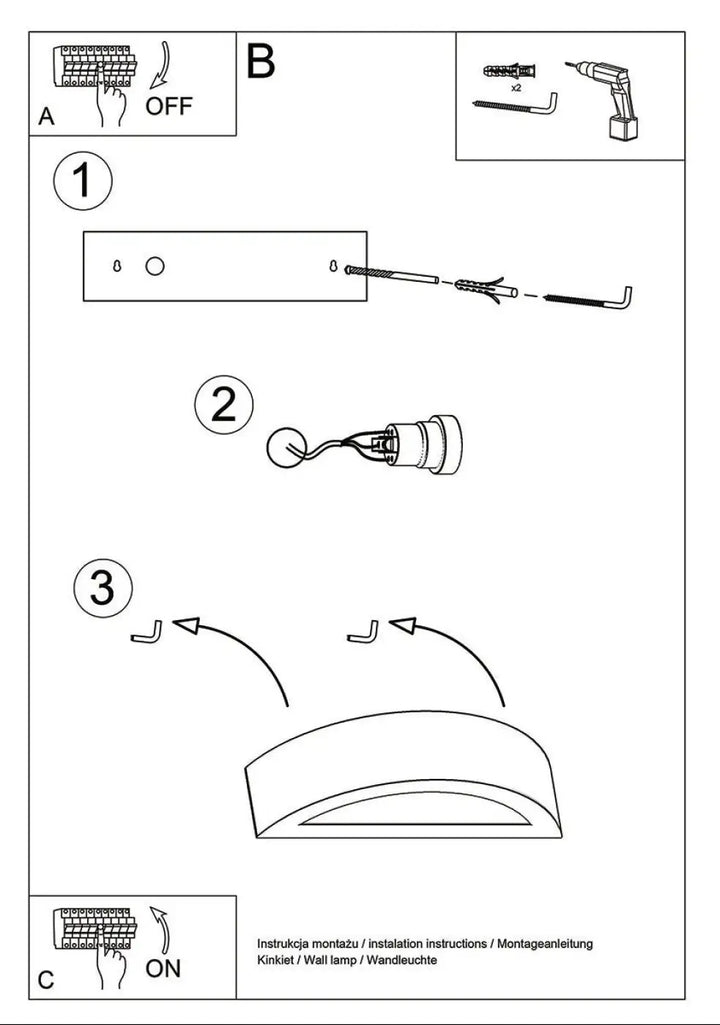Schéma en noir et blanc de l’installation de l’applique atena en céramique avec design moderne et combinaison unique