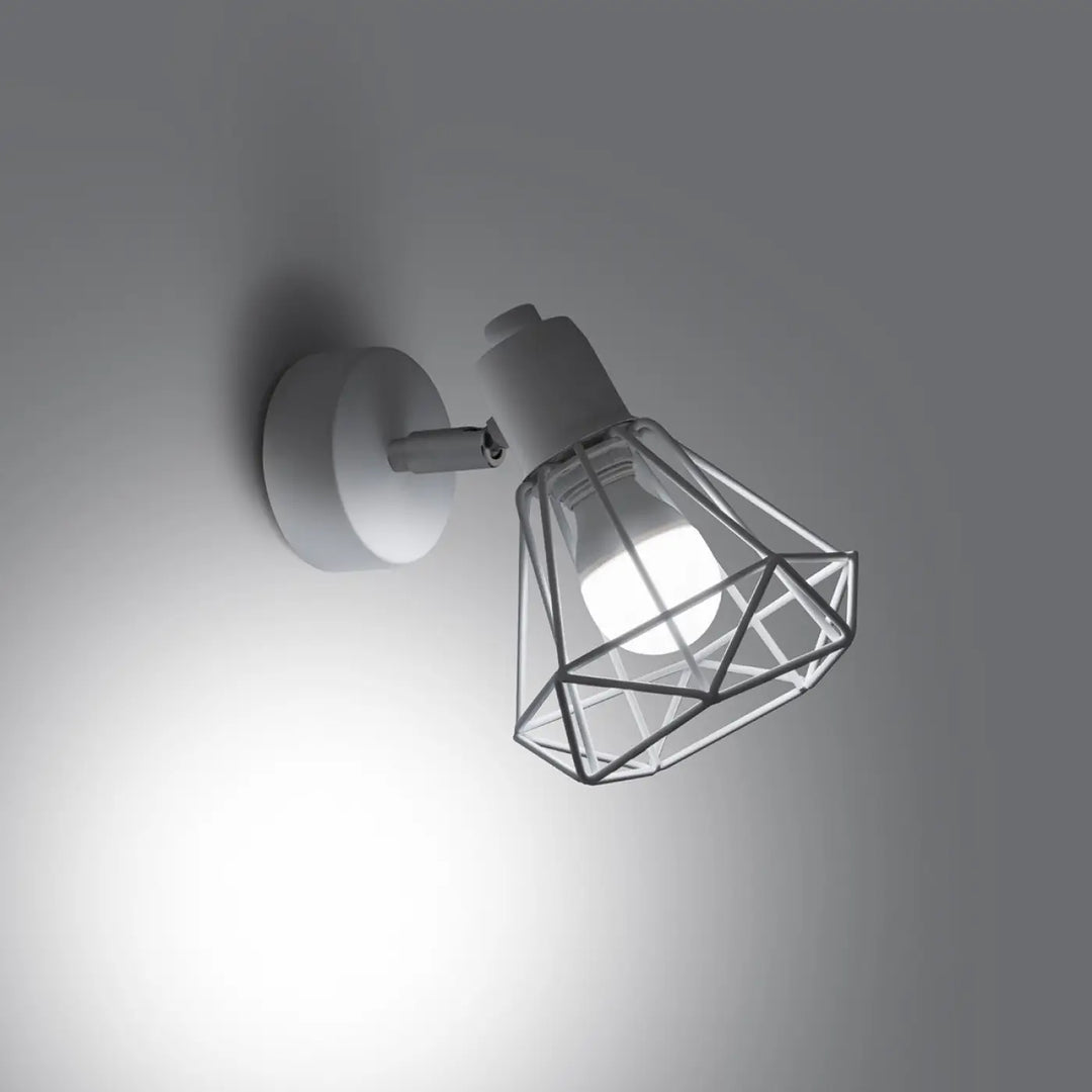 Applique murale série artemis 1 blanc en métal avec cage diamant et verre dépoli pour créer une atmosphère intime