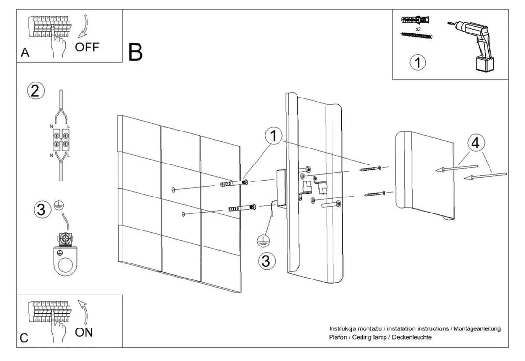 Diagramme dinstallation de lampe de plafond applique durlin or blanc avec vis perceuse et matériel de montage minimalisme rencontre variété dintérieurs