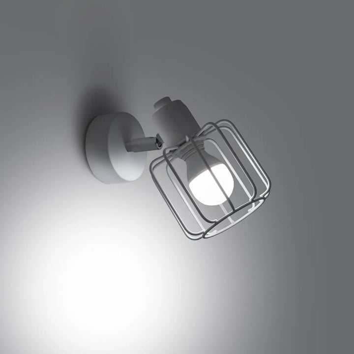 Applique murale beluci 1 blanc avec spot blanc et garde métallique style loft collection beluci