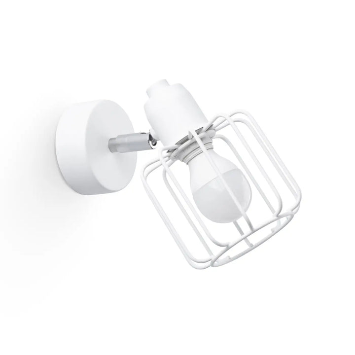 Applique murale beluci 1 blanc style loft spot industriel avec cage en métal et ampoule apparente collection beluci