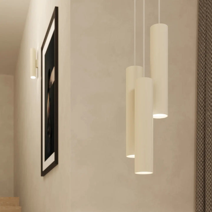 Applique murale lagos 2 beige avec lampe à suspension cylindrique design moderne finition mate blanche