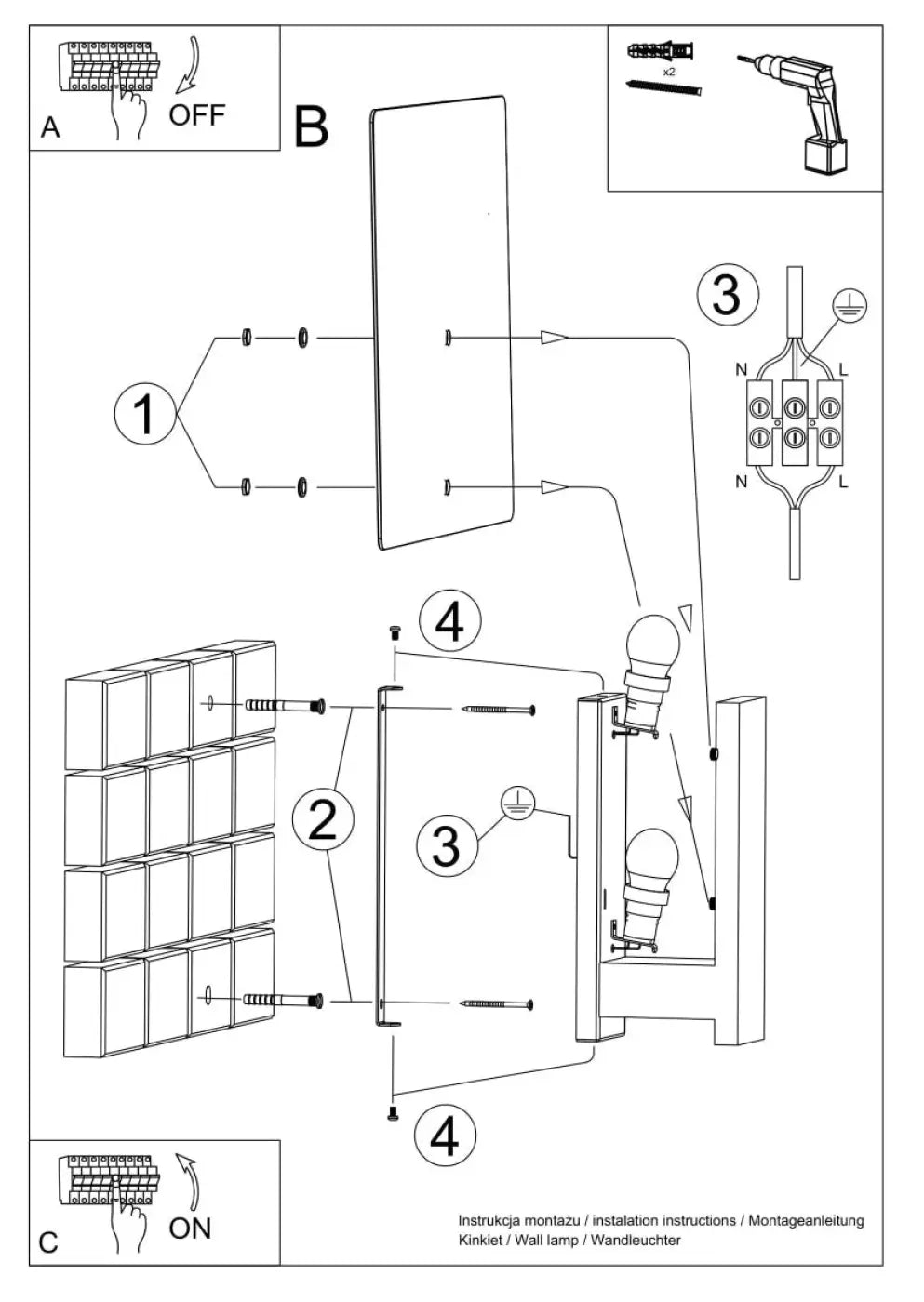 Applique murale lappo blanc avec deux douilles apparentes et points de fixation pour un design intemporel exceptionnellement élégant