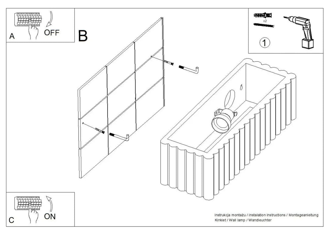 Applique murale rigata en céramique outremer avec base cannelée et supports de montage réglables fonctionnelle élégante