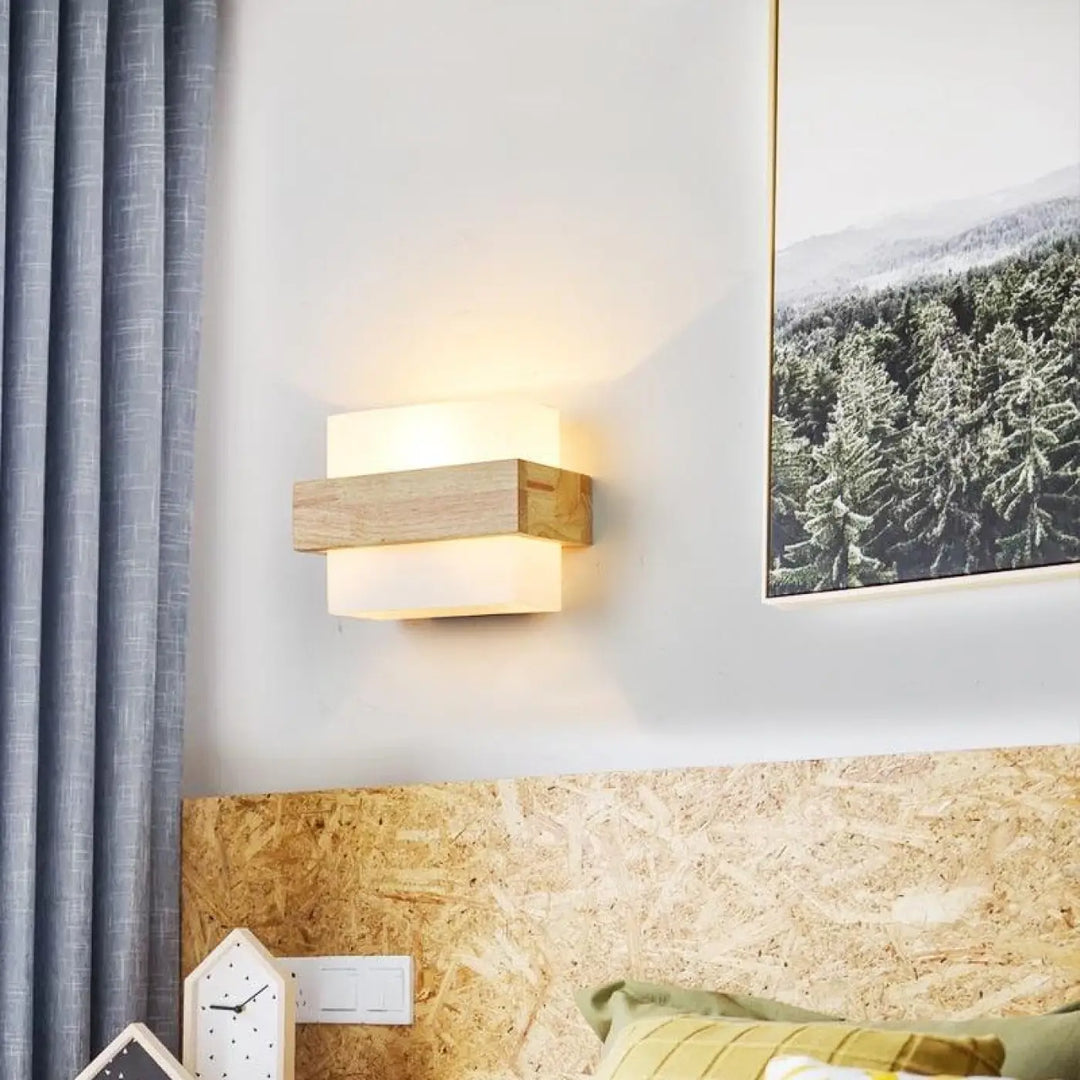 Applique Murale Bois Clair Cubique en Acrylic Blanc
