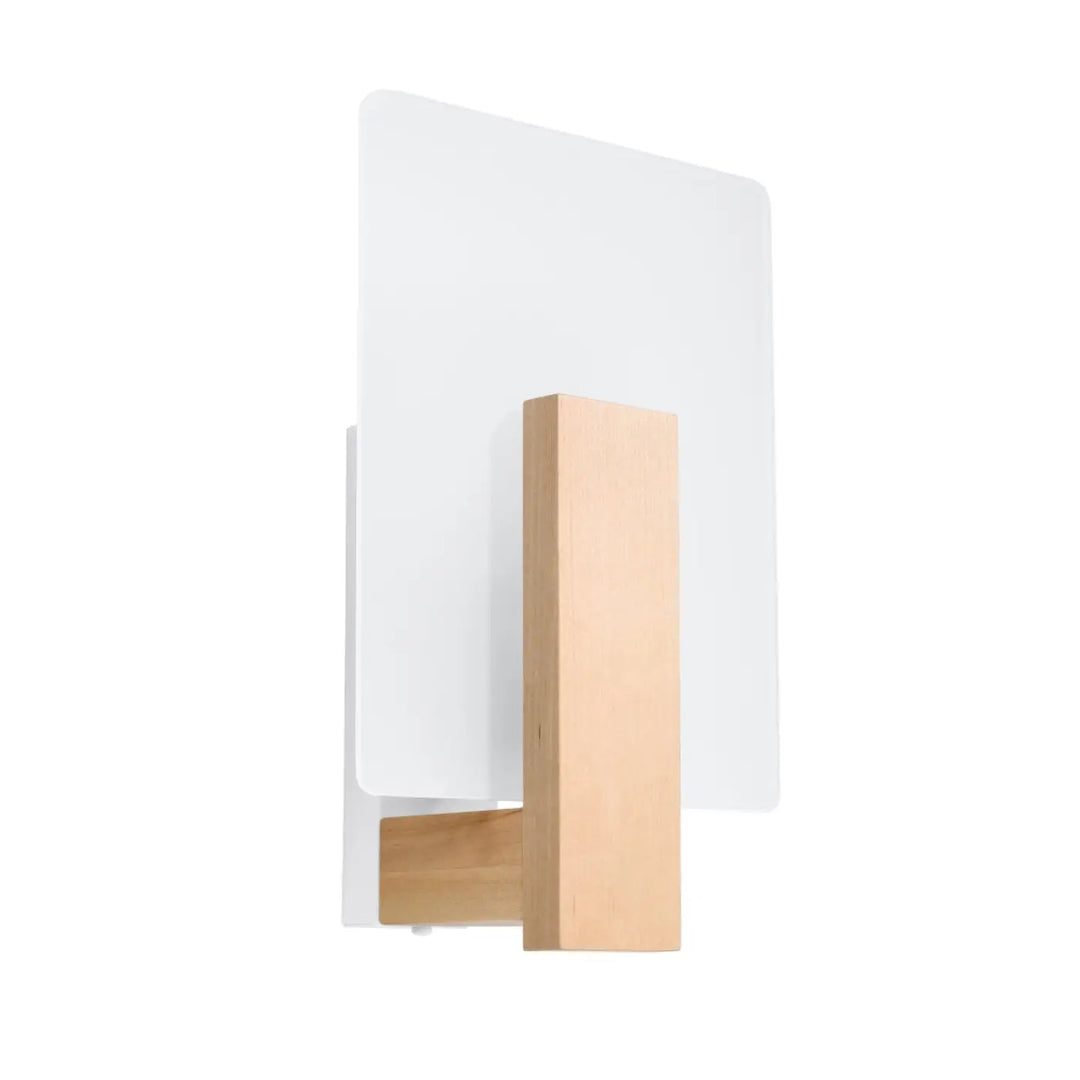 Minimalist applique murale lapo avec panneau en verre dépoli blanc et accent bois naturel, design intemporel et lampes surprenantes