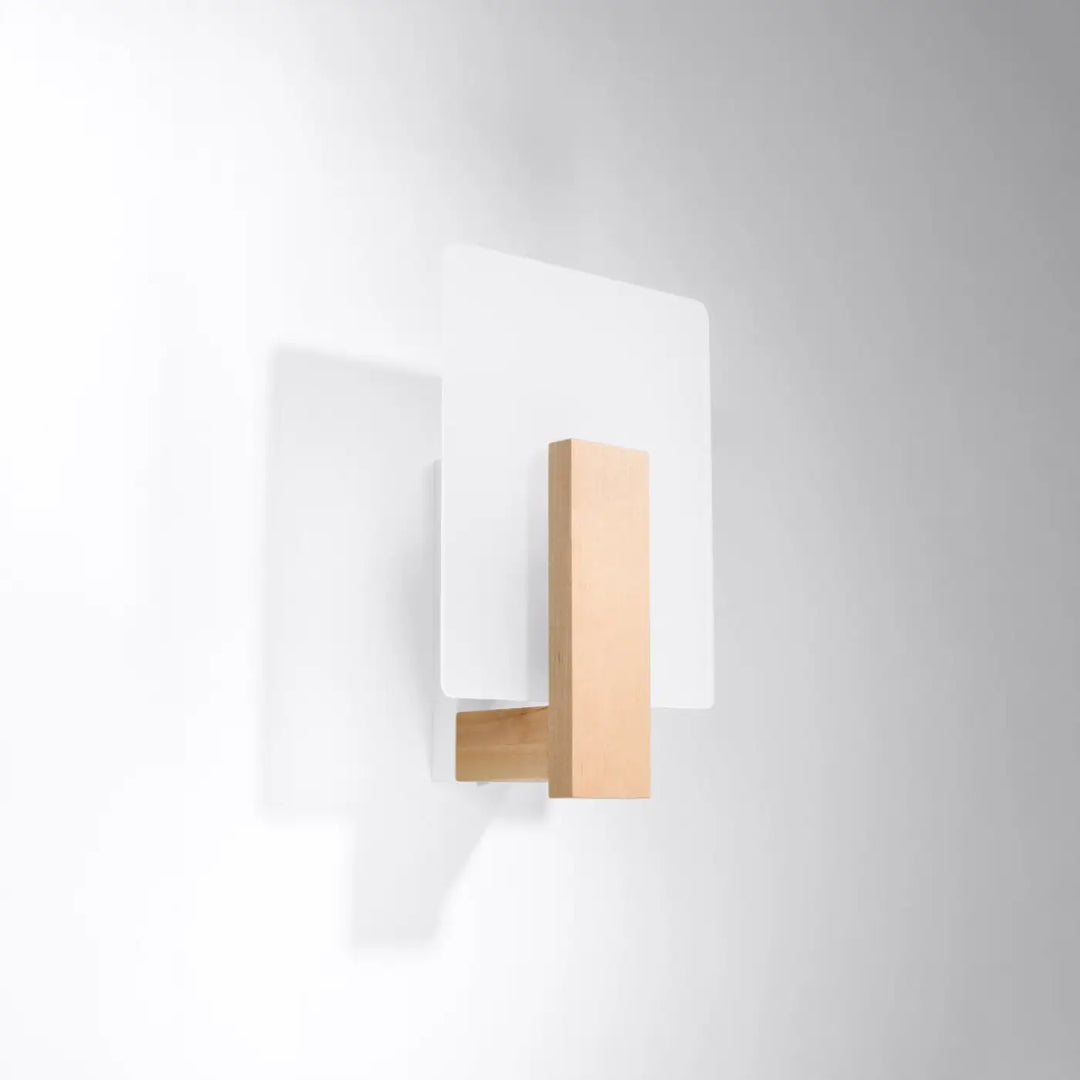 Applique murale lappo en bois naturel avec panneau en verre dépoli blanc design intemporel et lampes surprenantes