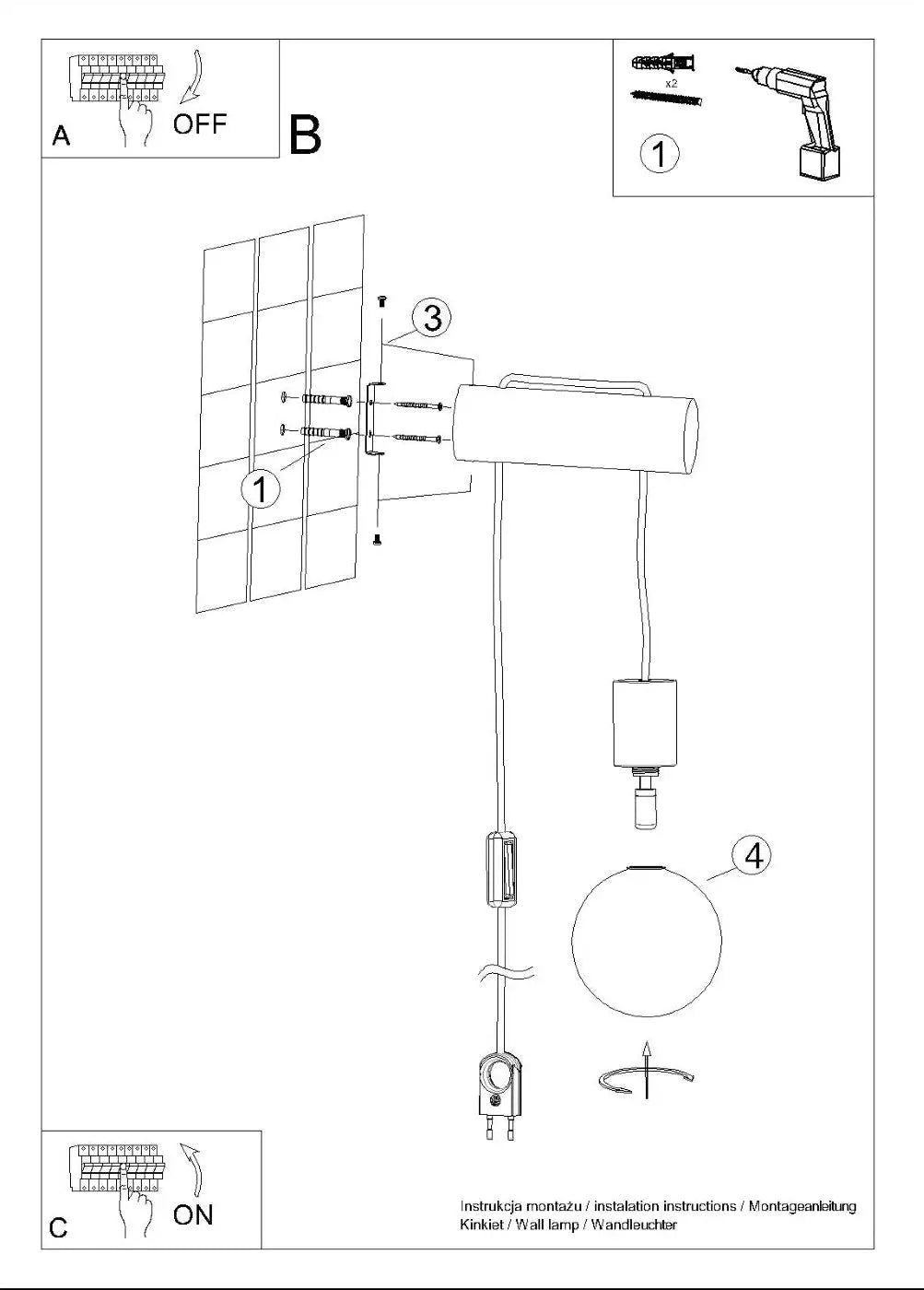 Applique murale blanche cylindrique nibmi g9 avec ampoule sphérique et interrupteur design minimaliste en matériaux naturels