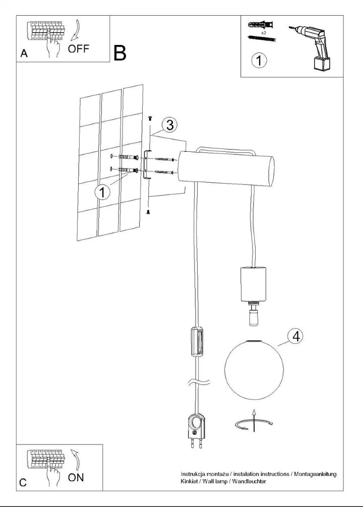 Applique murale blanche cylindrique nibmi g9 avec ampoule sphérique et interrupteur design minimaliste en matériaux naturels