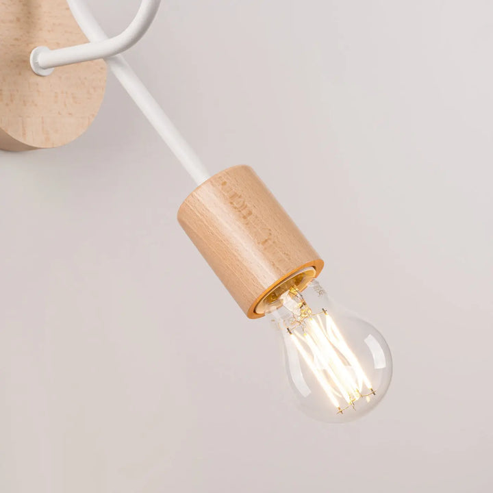 Applique murale lampe ember blanc avec abat-jour cylindrique en bois naturel et bras en métal blanc design moderne materials naturels
