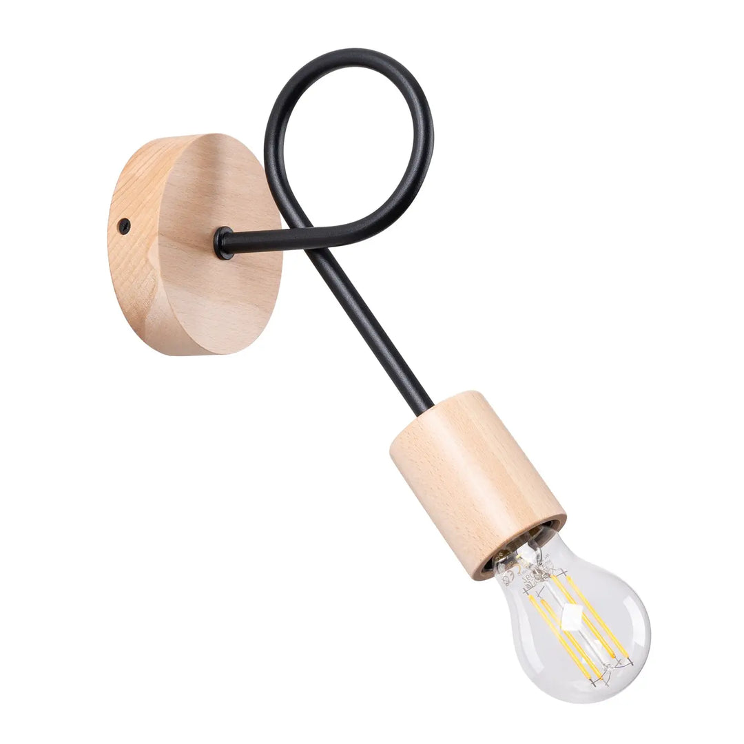 Applique murale lampe ember avec bras en métal noir et accents en matériaux naturels design moderne et ampoule led filament visible
