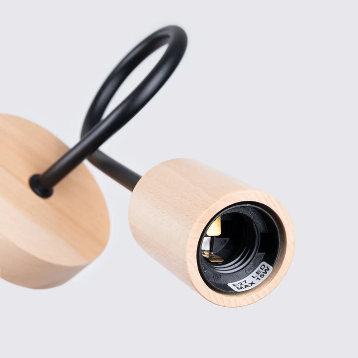 Applique murale lampe ember en matériaux naturels avec finition bois clair et câblage métal noir design moderne