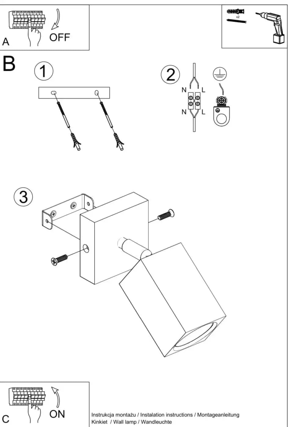 Diagramme dinstallation pour applique keke murale style loft en chêne avec fixation murale et connexions électriques pour sentez-vous mieux