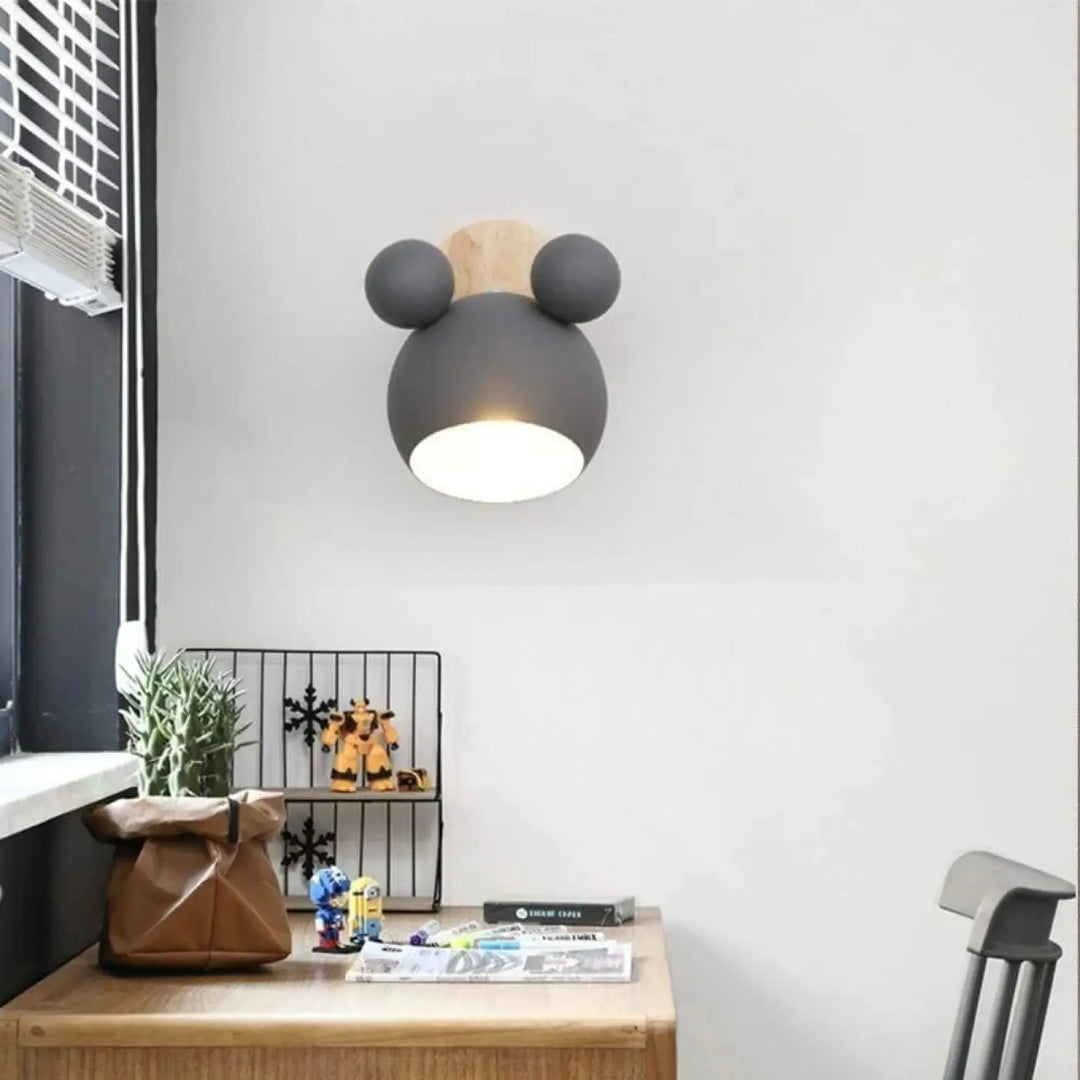 Applique Murale Bois Enfant Aluminium Visage Oreilles