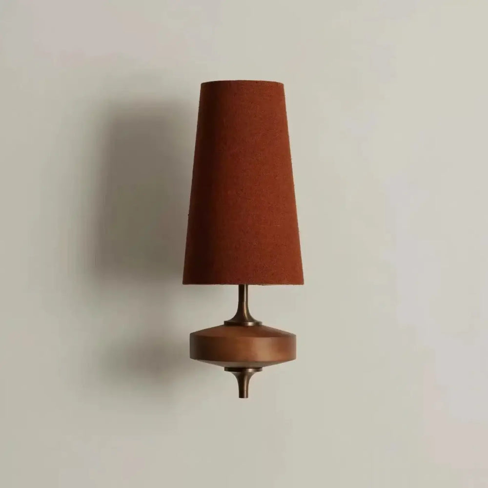 Applique murale en bois et métal avec abat-jour en tissu