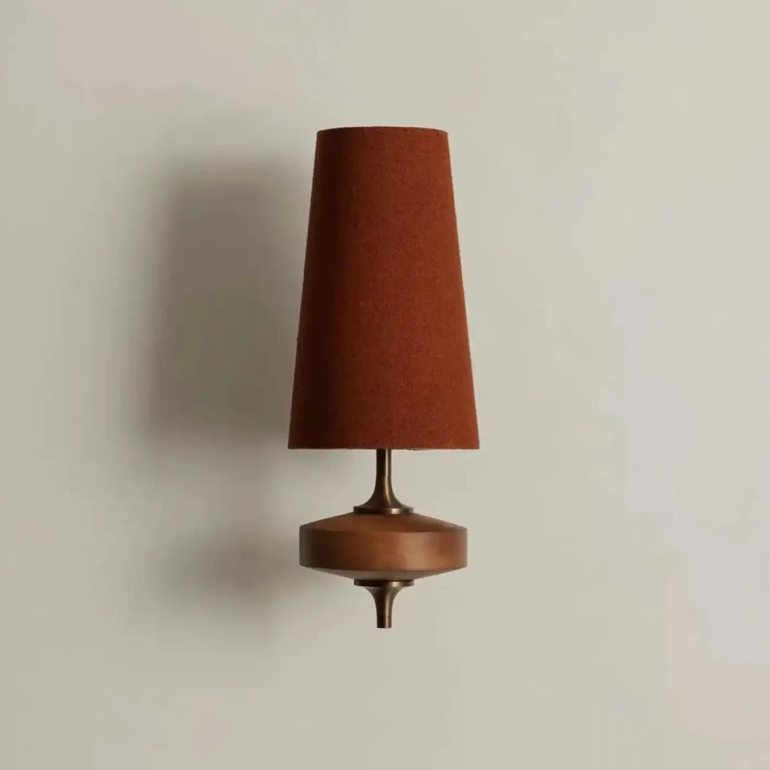 Applique murale en bois et métal avec abat-jour en tissu