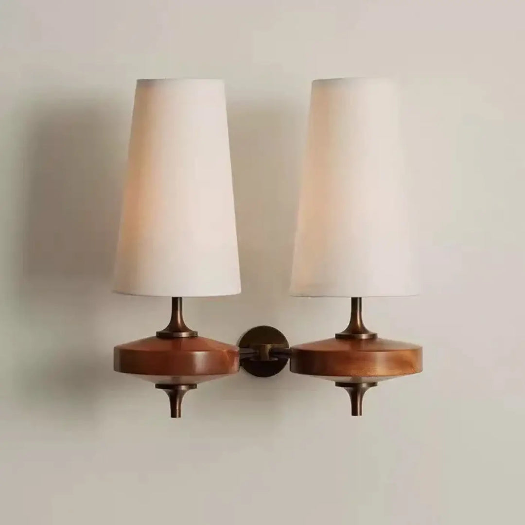 Applique murale en bois et métal avec abat-jour en tissu
