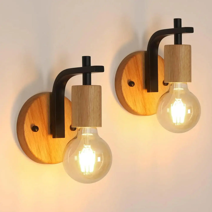 Applique murale bois et métal noir avec ampoule vintage chic