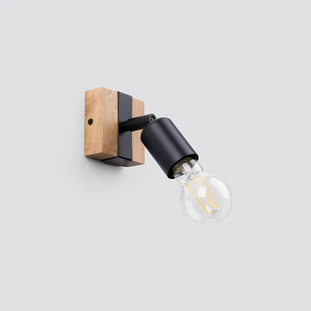 Applique murale zuca noire en bois avec ampoule décorative visible et filament pour petites œuvres d’art et lampes zuca
