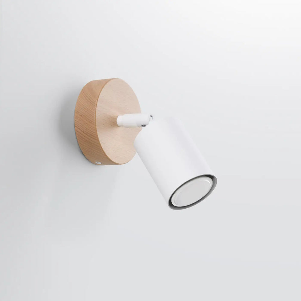Applique murale verdo blanc avec base en bois naturel et tête cylindrique blanche design moderne plafonnier verdo