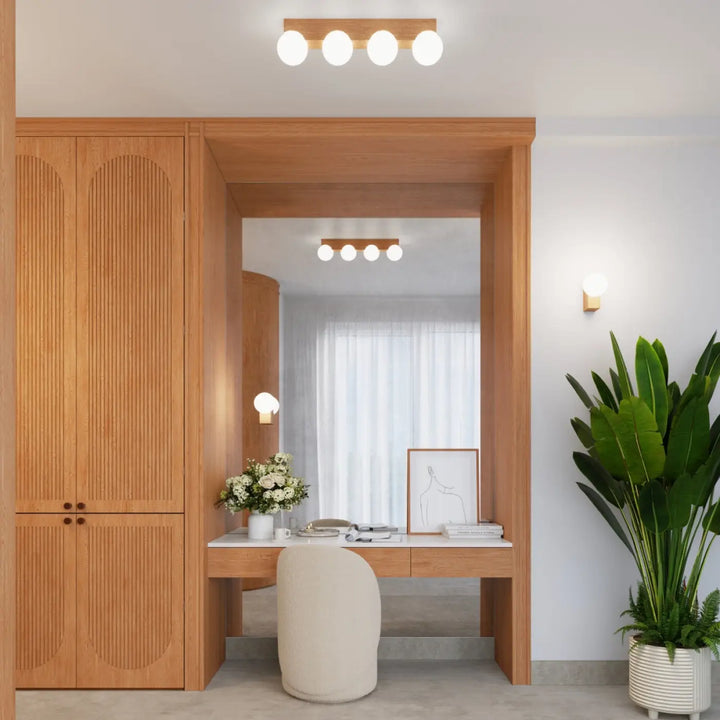 Applique plafonnier bulbo en bois naturel avec forme minimaliste et combinaison naturelle pour un design moderne