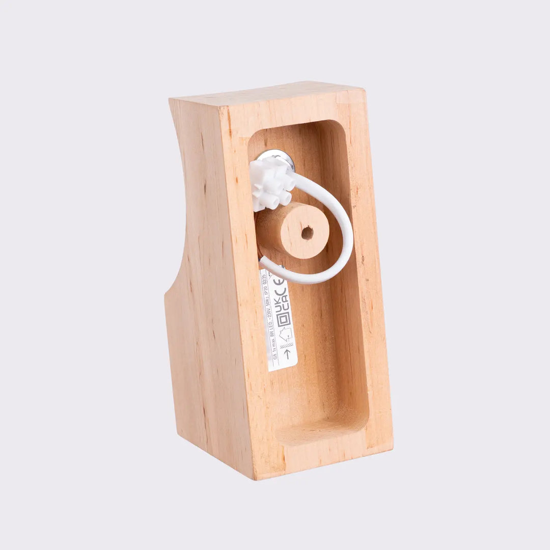 Applique plafonnier en bois naturel avec fixation murale blanche et base circulaire forme minimaliste et combinaison naturelle