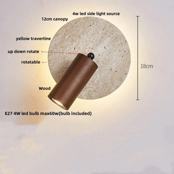 Applique murale bois naturel et pierre travertin led beige