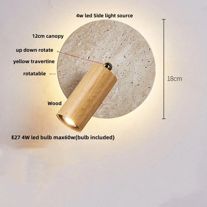 Applique murale bois naturel et pierre travertin led beige