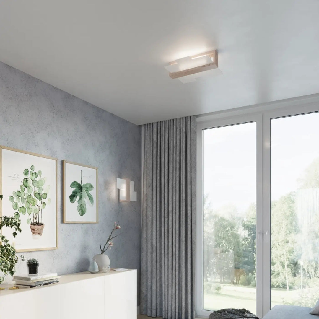 Applique feniks 1 bois naturel avec cadre en bois naturel et verre dépoli pour une atmosphère unique et un design intemporel