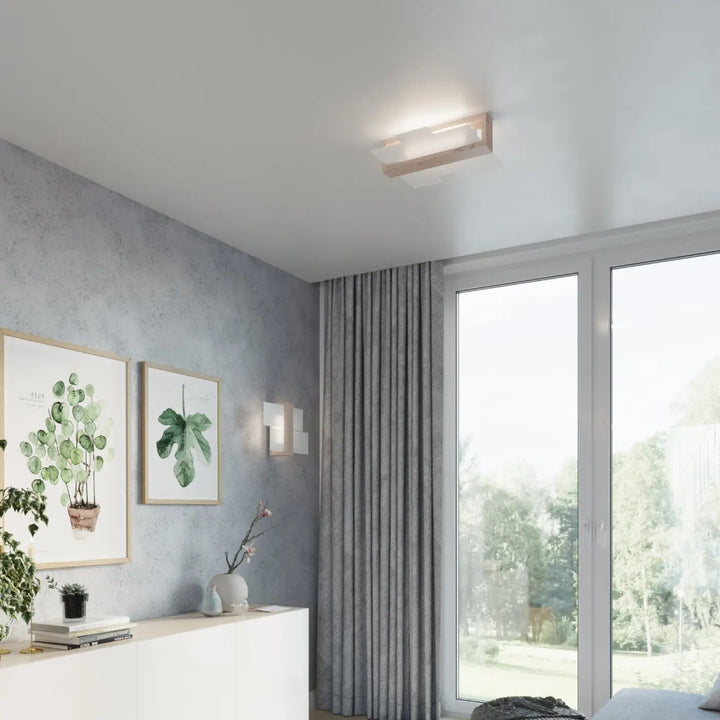 Applique feniks 1 bois naturel avec cadre en bois naturel et verre dépoli pour une atmosphère unique et un design intemporel