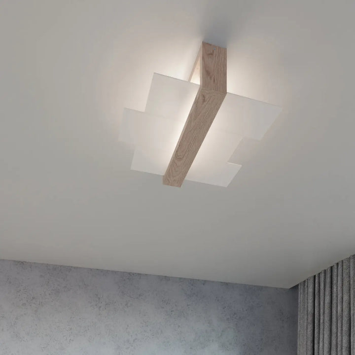 Applique feniks 1 bois naturel en bois naturel avec panneaux en verre dépoli pour une atmosphère unique au design intemporel