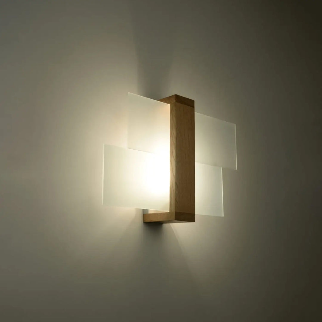 Applique feniks 1 bois naturel avec cadre en bois naturel et panneaux en verre dépoli pour une atmosphère unique