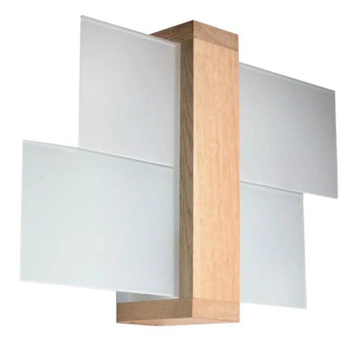 Applique feniks 1 bois naturel avec cadre en chêne clair et panneaux en verre dépoli création lampes surprenantes et design intemporel