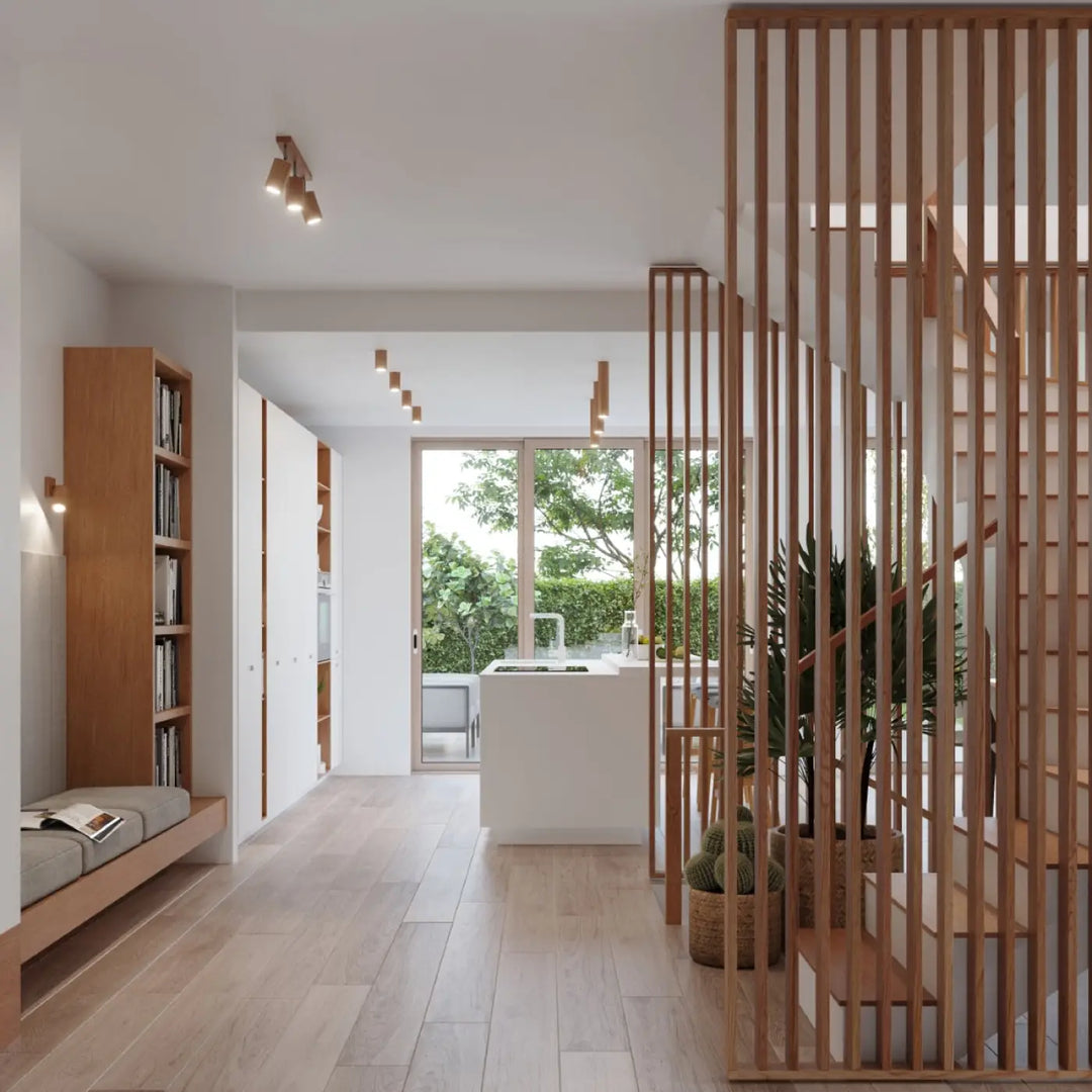 Applique murale zeke en chêne avec rainures verticales en bois naturel s’intégrera parfaitement à tout intérieur moderne